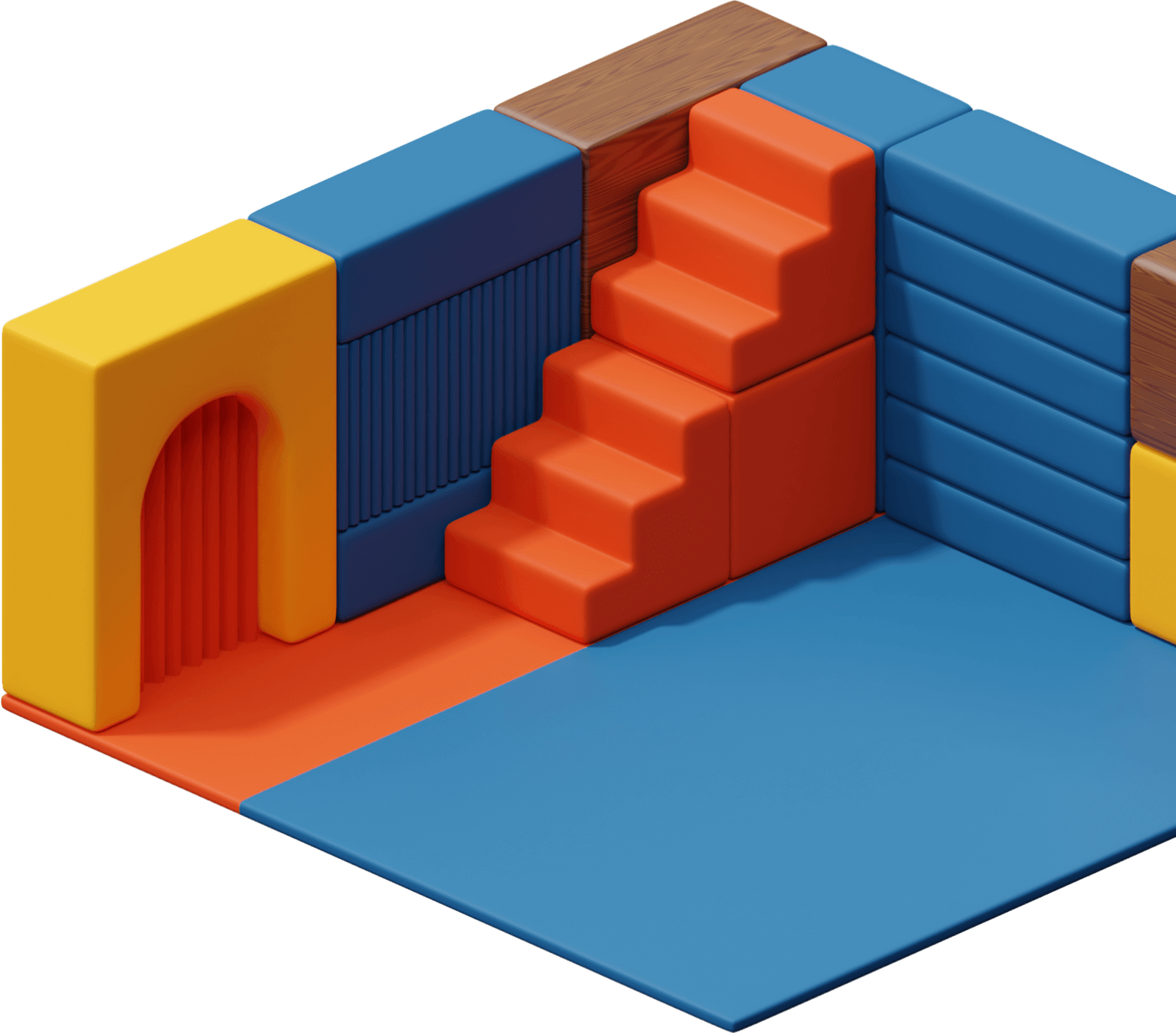 abstract colorful toy blocks with a door and stairs